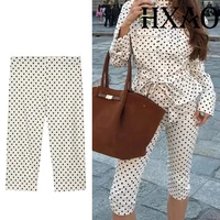 HXAO Women's Capri Pants Spring Summer Polka Dot Pants For Woman Streetwear Chic Mid Rise Straight-Leg Cropped Trousers Set