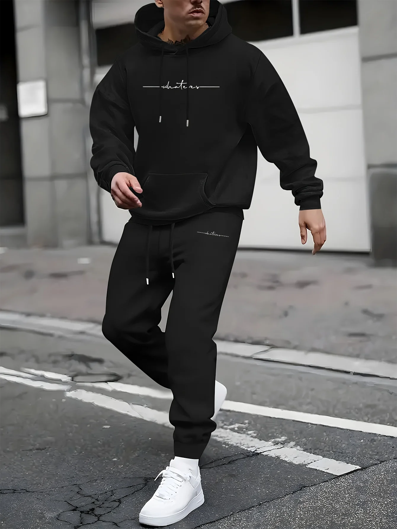 1-piece set of men's fashionable new style casual hoodie and sport pants, fleece-lined sport suit men clothes clothes for men