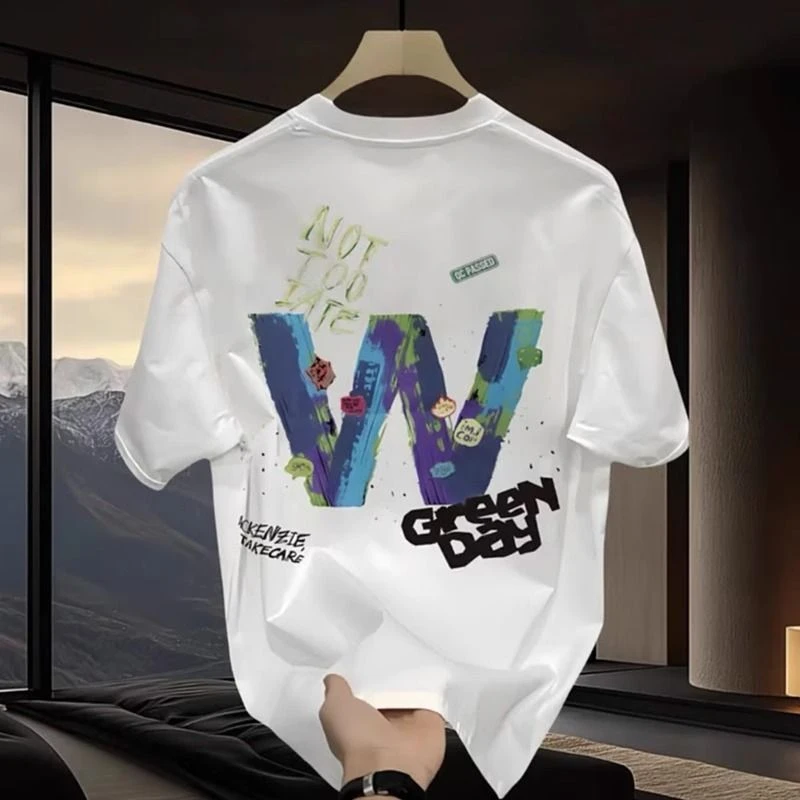 

Летняя американская футболка с короткими рукавами для мужчин и подростков, свободный и универсальный топ из чистого хлопка с большими буквами и граффити