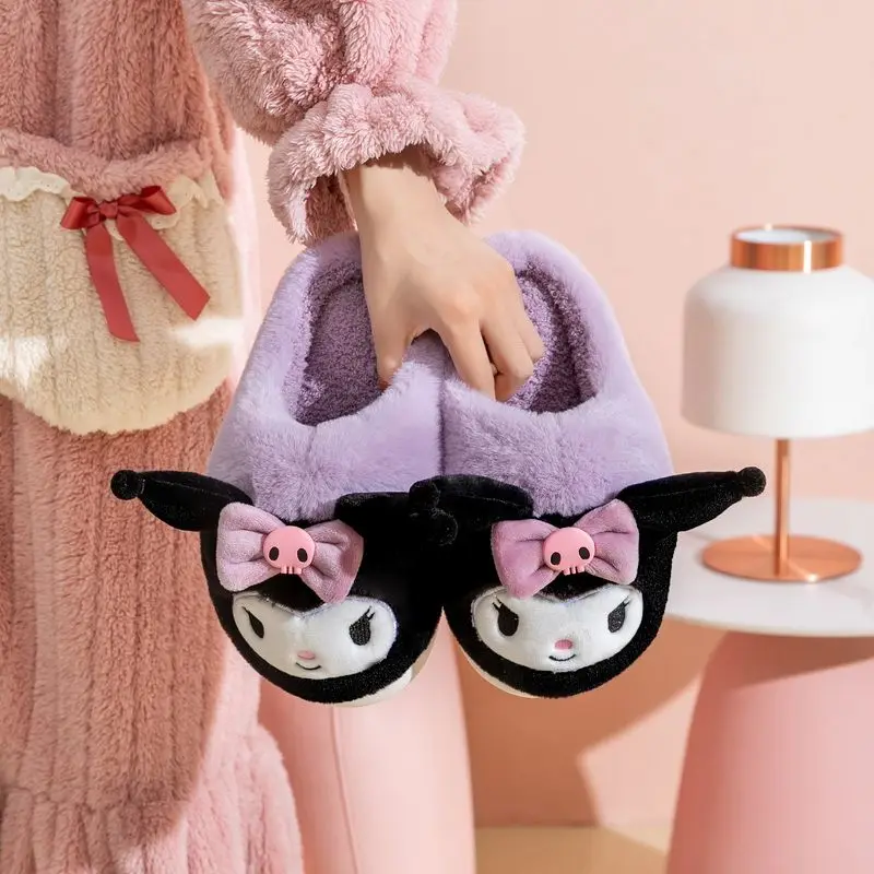 Hello Kittys Winter Children's Cotton Slippers Anime Sanrios Kuromi Adult Parent-Child Home Thick Sole Non Slip Slippers Cute