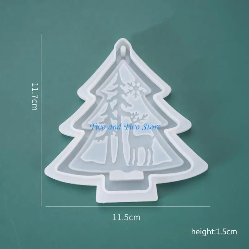 

HX6F Christmas Tree Elk Pendants Silicone Mold Hanging Tag UV Resin Mold Handmade Jewelry Bag Hanging Ornaments Epoxy Mold