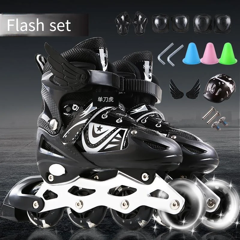 Patines de ruedas ajustables, juego completo de patines de un solo Flash para niños, ajustables para hombres y mujeres