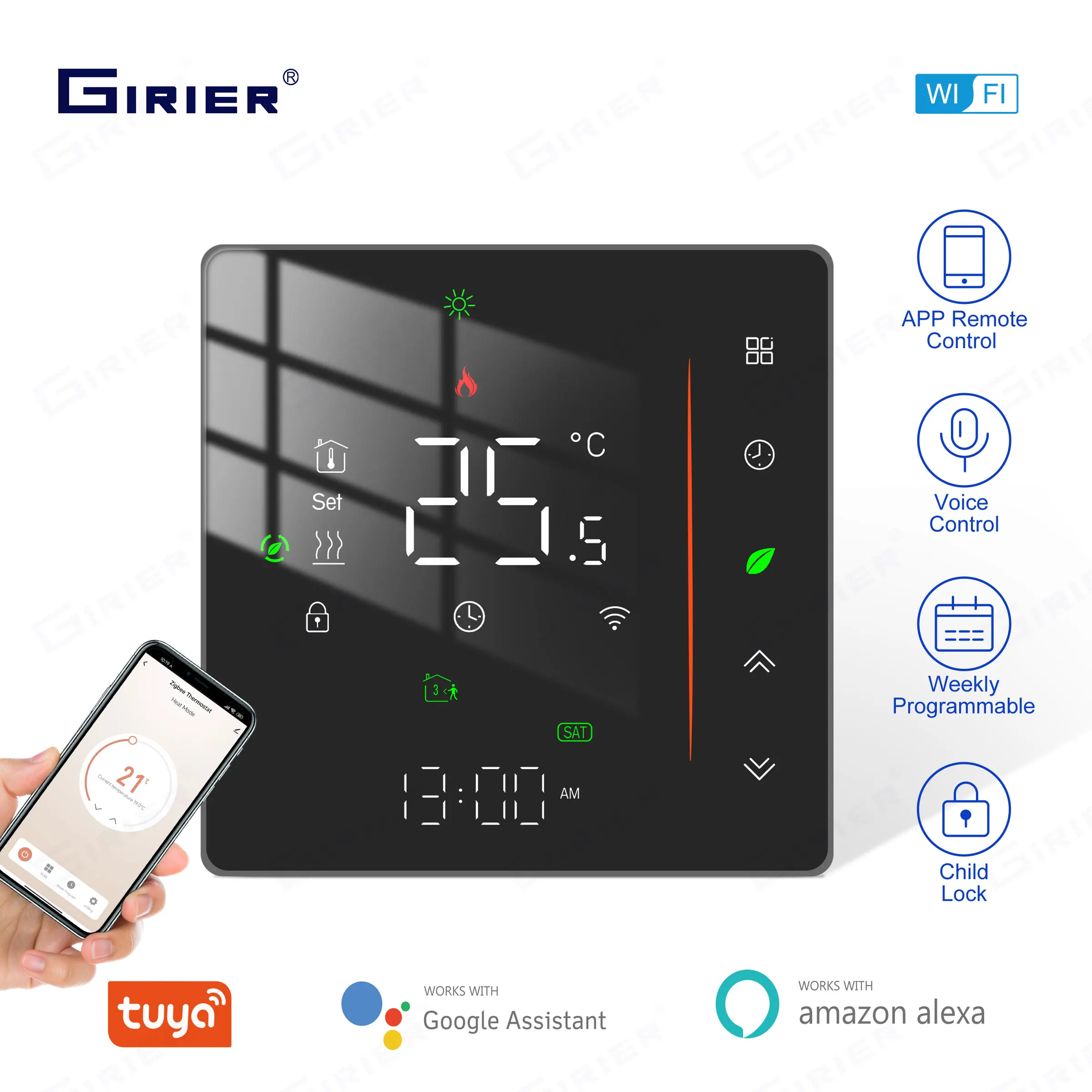 

GIRIER Tuya Smart WiFi Thermostat for Water/Electric Heating/Gas Water Boiler Temperature Controller Works with Alexa Hey Google