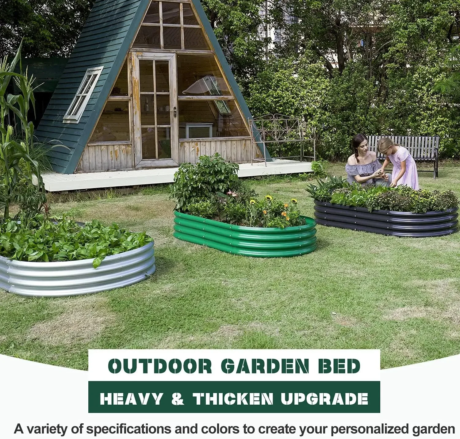 Land Guard 2Pcs Galvanized Raised Garden Bed Kit, 10×4×1ft Galvanized Planter Raised Garden Boxes Outdoor, Oval Large Metal