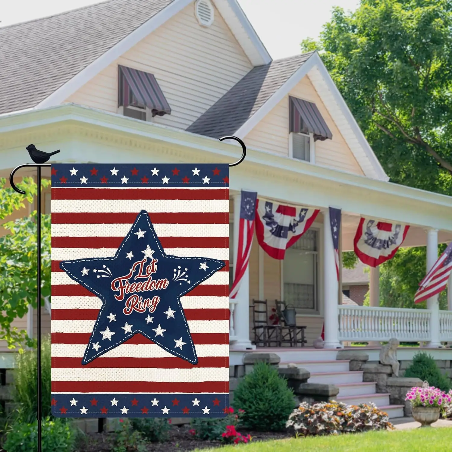 Let Freedom Ring Garden Flag  Day Garden Flag Happy 4th of July Summer Garden Flag Double Sided Burlap Farmhouse Sma