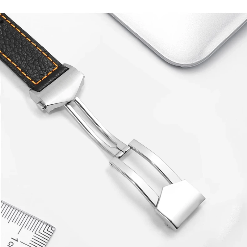 Solid Stainless Steel Folding Buckle Watch Strap for Tag Heuer Monaco Gulf Series Breathable Genuine Cowhide Watchbands 22mm