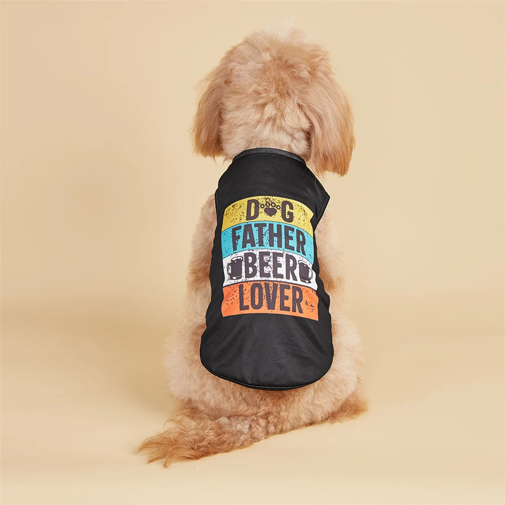 Dog Cloth Shirts Colorful Letter Printed Vest for Small  Dogs Cats Tank Top Costume Dog Puppy Fathers' Day Gift Pet Clothes