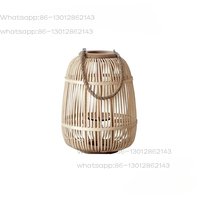 Bamboo lantern floor lamp antique decorative rattan handwoven candle wind lamp