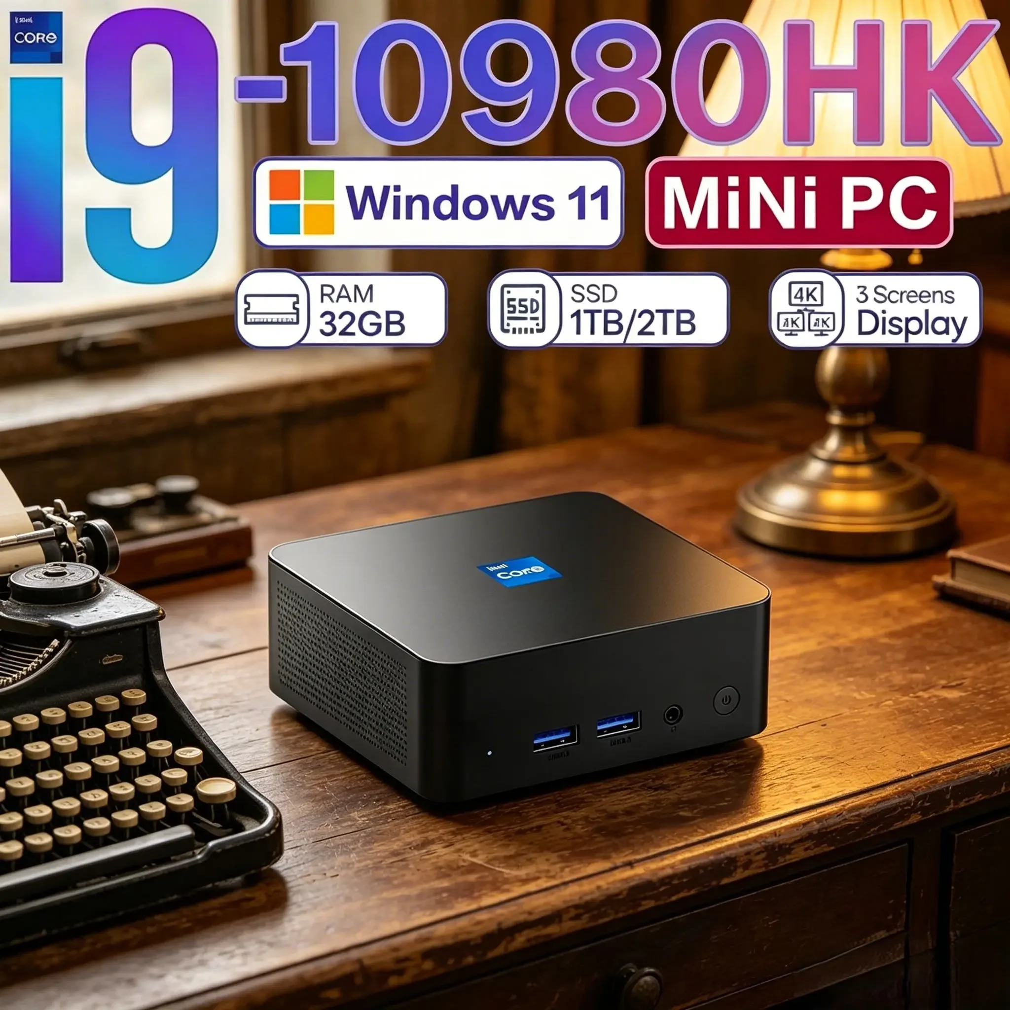 

Compact Portable Mini PC Core I9‑10980HK Windows 11 Pro 32GB RAM 1TB/2TB SSD WiFi 6 Bluetooth 5.2 4K HD 3‑Year Warranty
