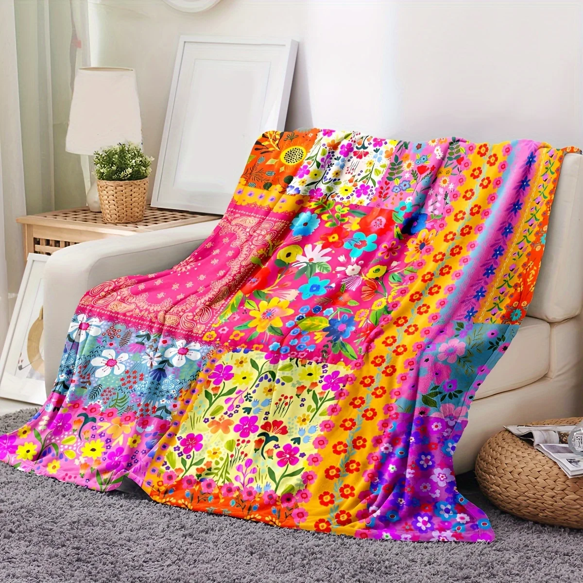 

Фланелевое одеяло с цветочным принтом — легкое одеяло для дивана/кровати/путешествий, мягкий и теплый подарок, всесезонный портативный декор