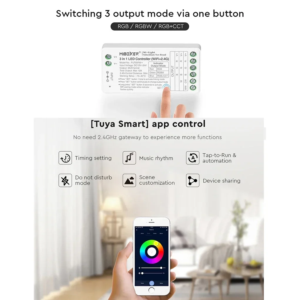 Miboxer (WIFI+2.4G)2 in 1/5 in 1 LED Controller for Single Color Dual White RGB RGBW RGB+CCT Smart LED lignt