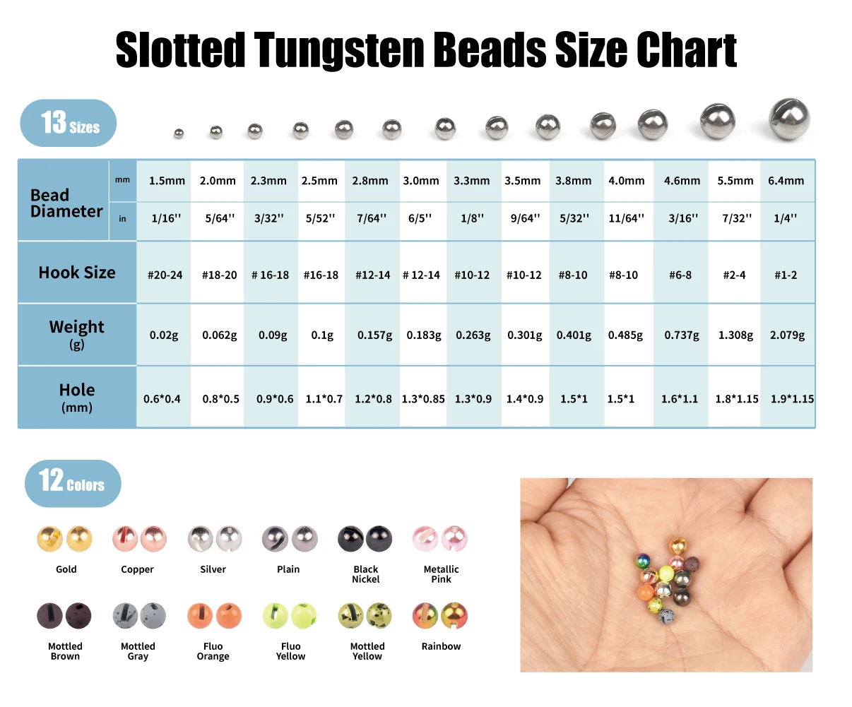 Elite TG 500PCS Tungsten Slotted Bead ,2.0/2.3/2.8/3.3/3.8mm100pcs Of Each Size Fly Fishing Beads Trout Files Lure Tackel