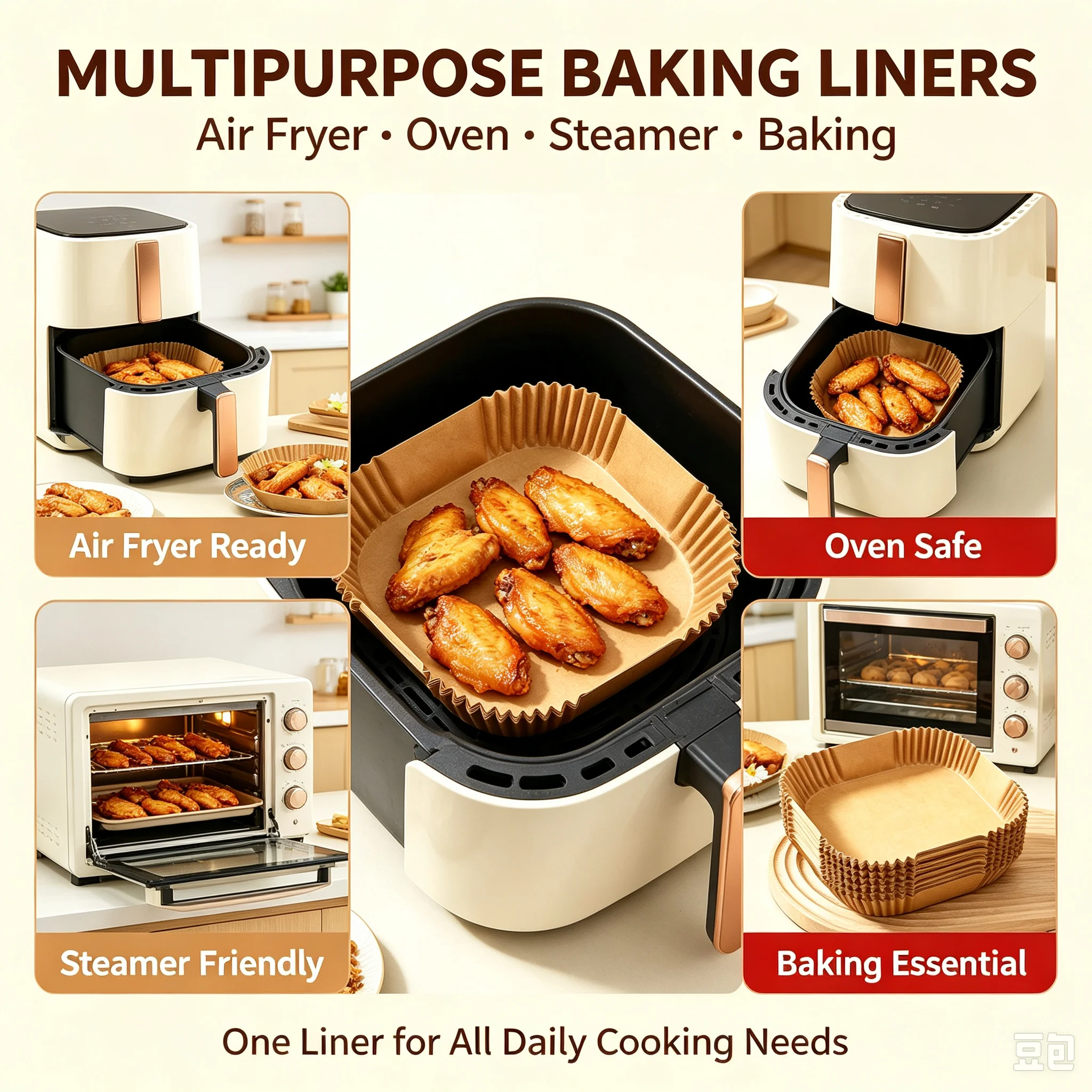 Air fryer paper liners  34 original round baking oil-absorbing sheets  food-grade leak-proof  non-stick food mats  wholesale