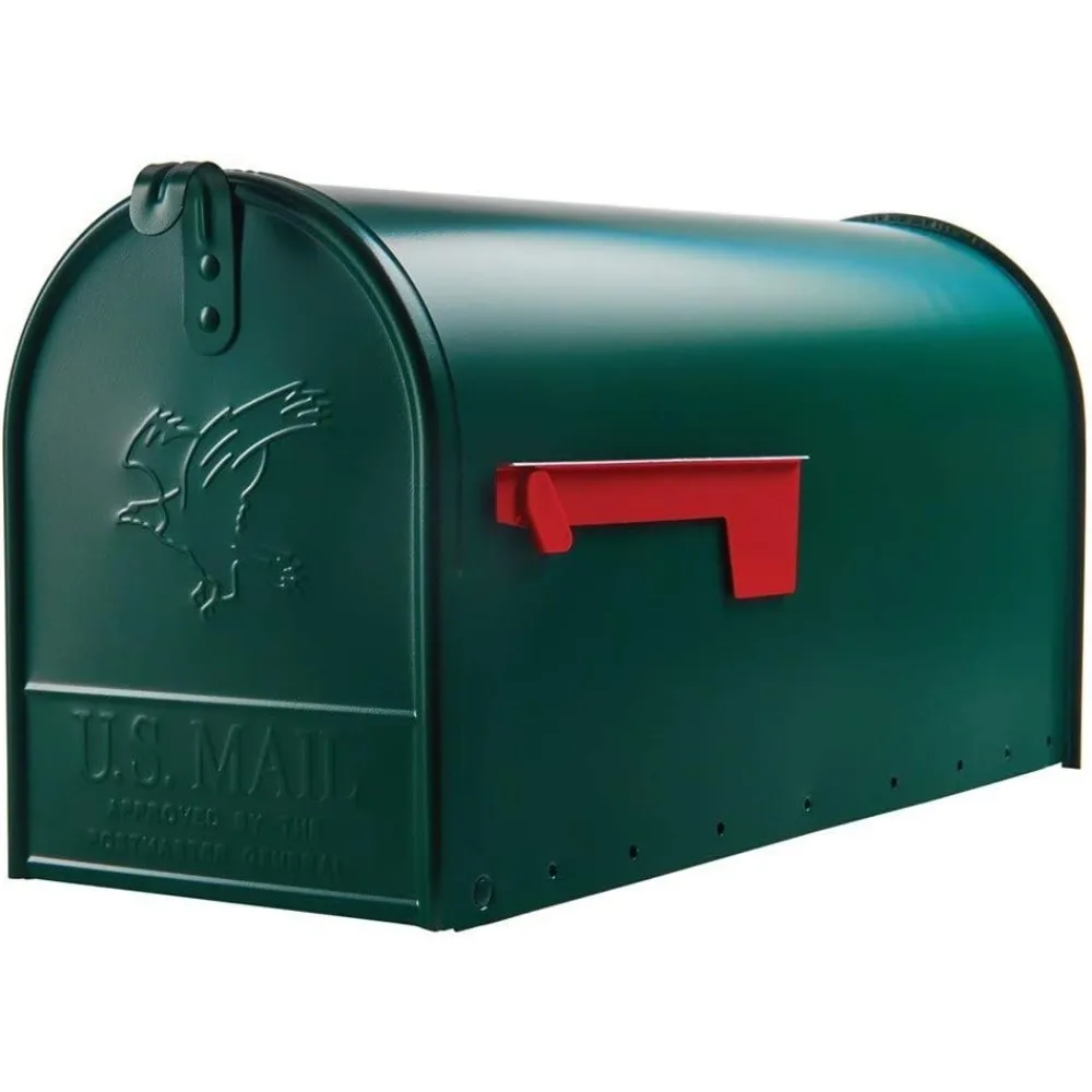 

Dark Green Mailbox Medium Metal US Mail Box Rural Size Outside Curbside Horizontal Farmhouse Classic, 19"D x 6.5"W x 9.5"H