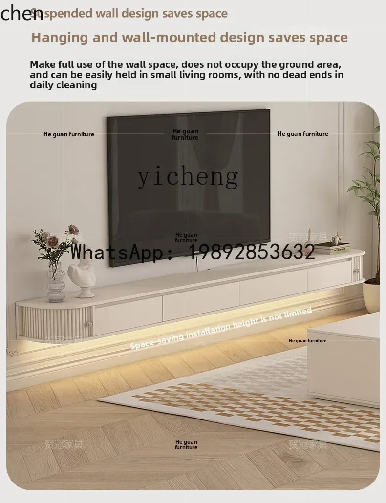 YFY  Cream Wind Suspended Background Wall Hanging Cabinet Wall Cabinet Living Room Household Suspended  Cabinet Shielding Socket
