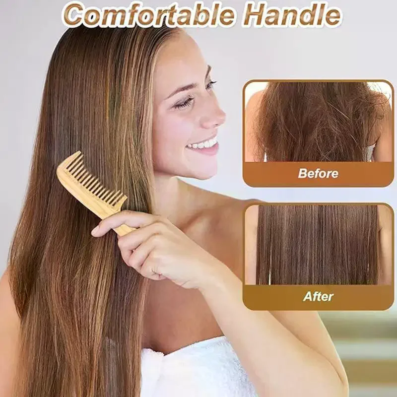 /Kuz/3Pcs Handmade Natural Bamboo Antistatic Hair Comb Set For Men Women Hair And Beard Grooming
