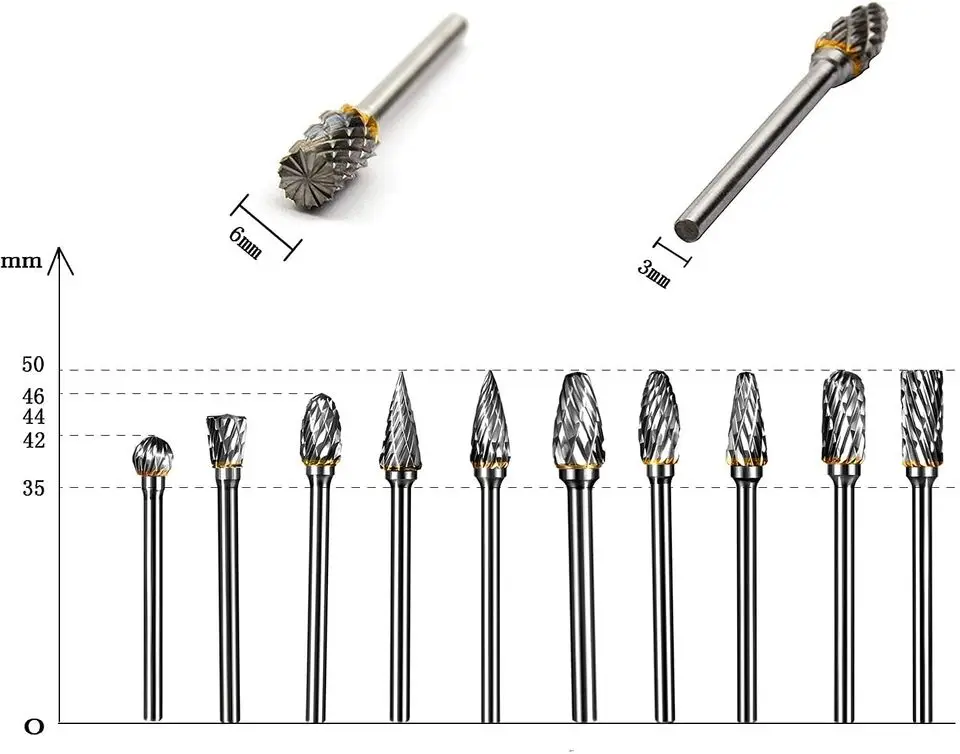 10PCS-set  125sets-carton  Rotary Burrs Tungsten Carbide Metal Steel Burr Drill Bits for Dremel Tool