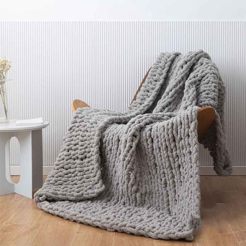 Hand Woven Chenille Blanket for Bed Chunky Yarn Sofa Throw Blankets knitted Thread Blankets Bed Sofa Decor Cover Plaid Bedspread