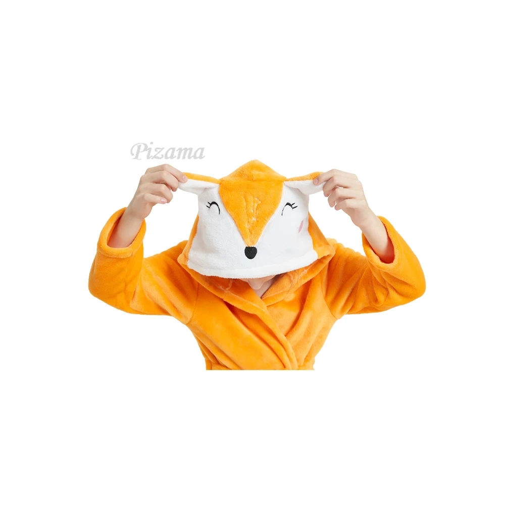 الفتيات والفتيان الثعلب Kigurumi الحيوان الكرتون البشاكير شتاء دافئ الفانيلا روب استحمام مع حزام بيجامات أطفال ملابس خاصة Homewear