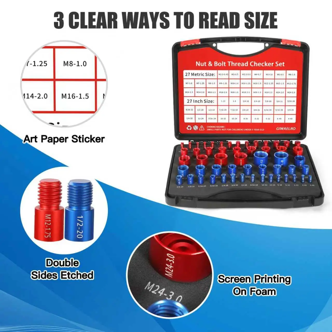 Set di 54 Pezzi per Controllo Filettature con Custodia - Calibri Metrici e SAE per Dadi e Bulloni in Spazi Ristretti