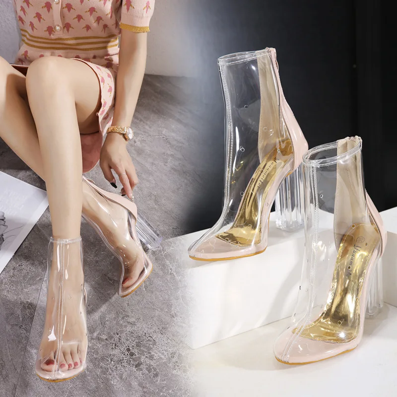 2026 New Women Pumps Transparent PVC High Heels Fashion Nightclub Sexy Thick Heels Cools Boots 10.5 Female Waterproof Rain Shoes view 2
