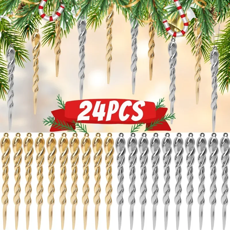 24/12 قطعة شجرة عيد الميلاد معلقة جليد عيد الميلاد محاكاة الذهب الفضة جليد زخرفة DIY بها بنفسك عيد الميلاد السنة الجديدة زينة لحفلات المنازل