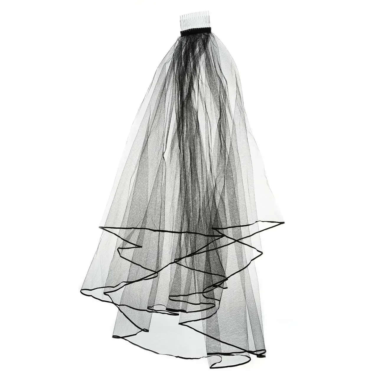 

2-уровневая черная кружевная креативная фата из тюля с расческой для невесты, костюм на Хэллоуин, косплей