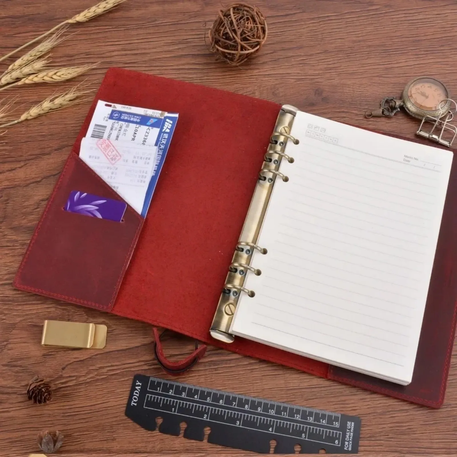 

Vintage Genuine Leather A5 Binder Journal Notebook - Handcrafted Notepads Planner with 6 Ring for Student's Sketching & Writing