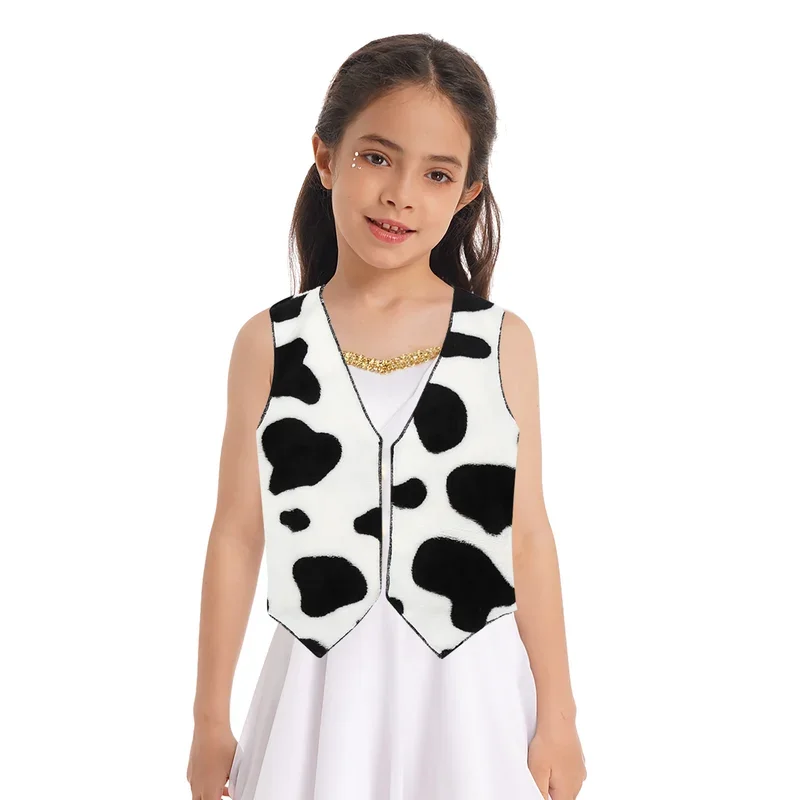 SN55Unisex Kids Boys Girls Soft Sleeveless Cow Printed Vest Waistcoat Tops Cowboy Cowgirl Vest Cosplay Party Fancy Dress Up $@1w