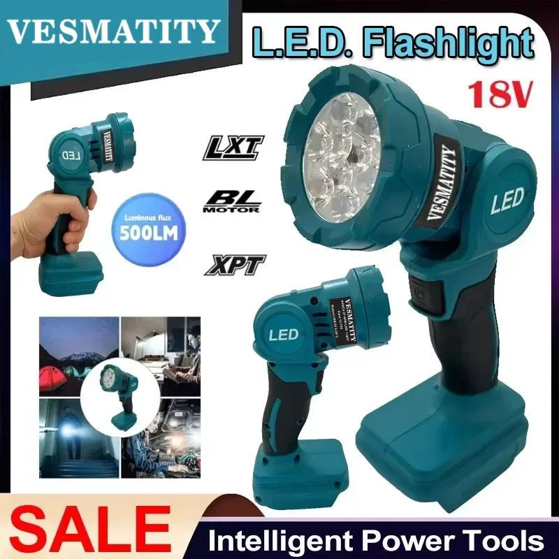 Cordless LED Flashlight Power Tools Outdoor Handheld Spotlight Rechargeable Lanterns Work For Makita 18V 20V Battery Pin