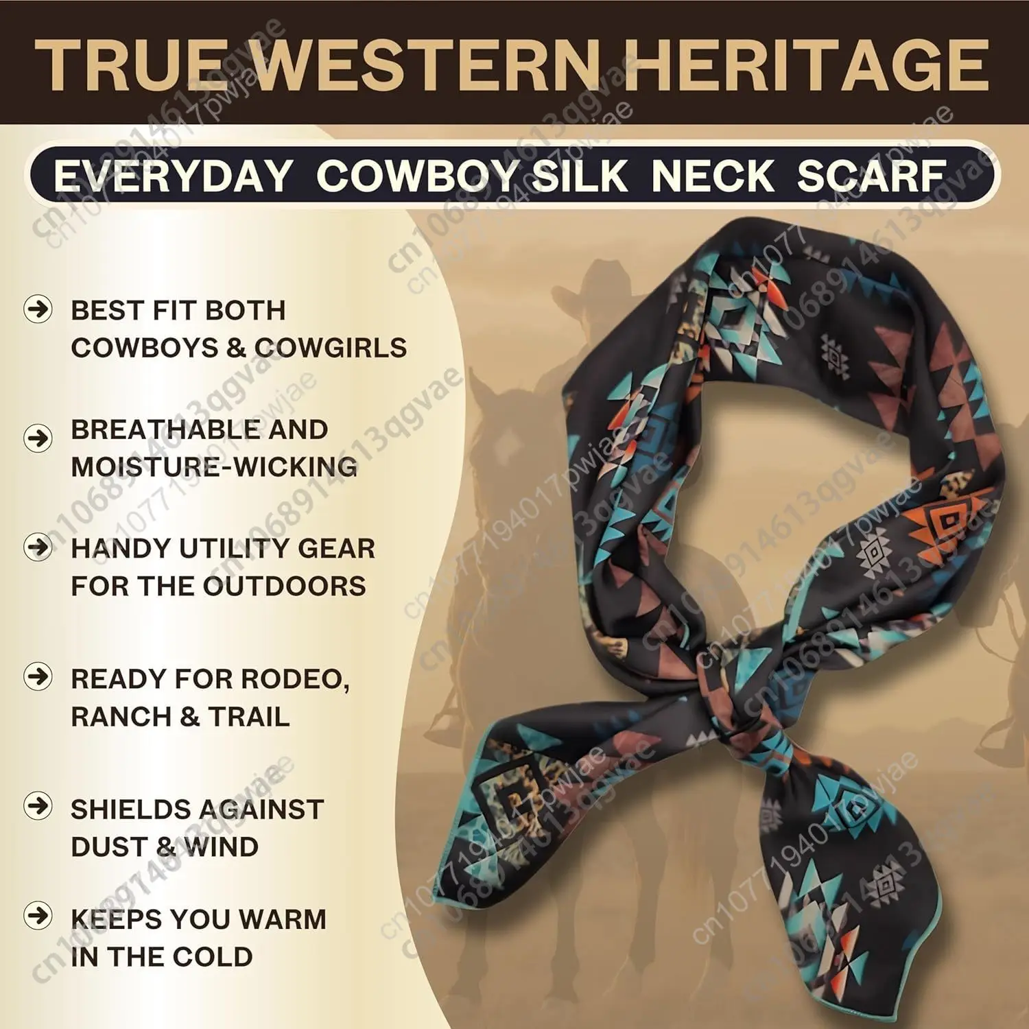 ワイルド・ラグ シルクスカーフ 36インチ、ウェスタン・カウボーイ・バンダナ スクエア シルクのようなワイルド・ラグ、アステカ柄スカーフ