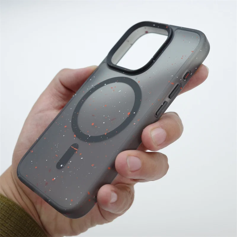 

Magsafe case for iphone 15 14 13pro 15pro max Wireless Charging protective cover Matte Art Ink Dots Clear Shockproof case