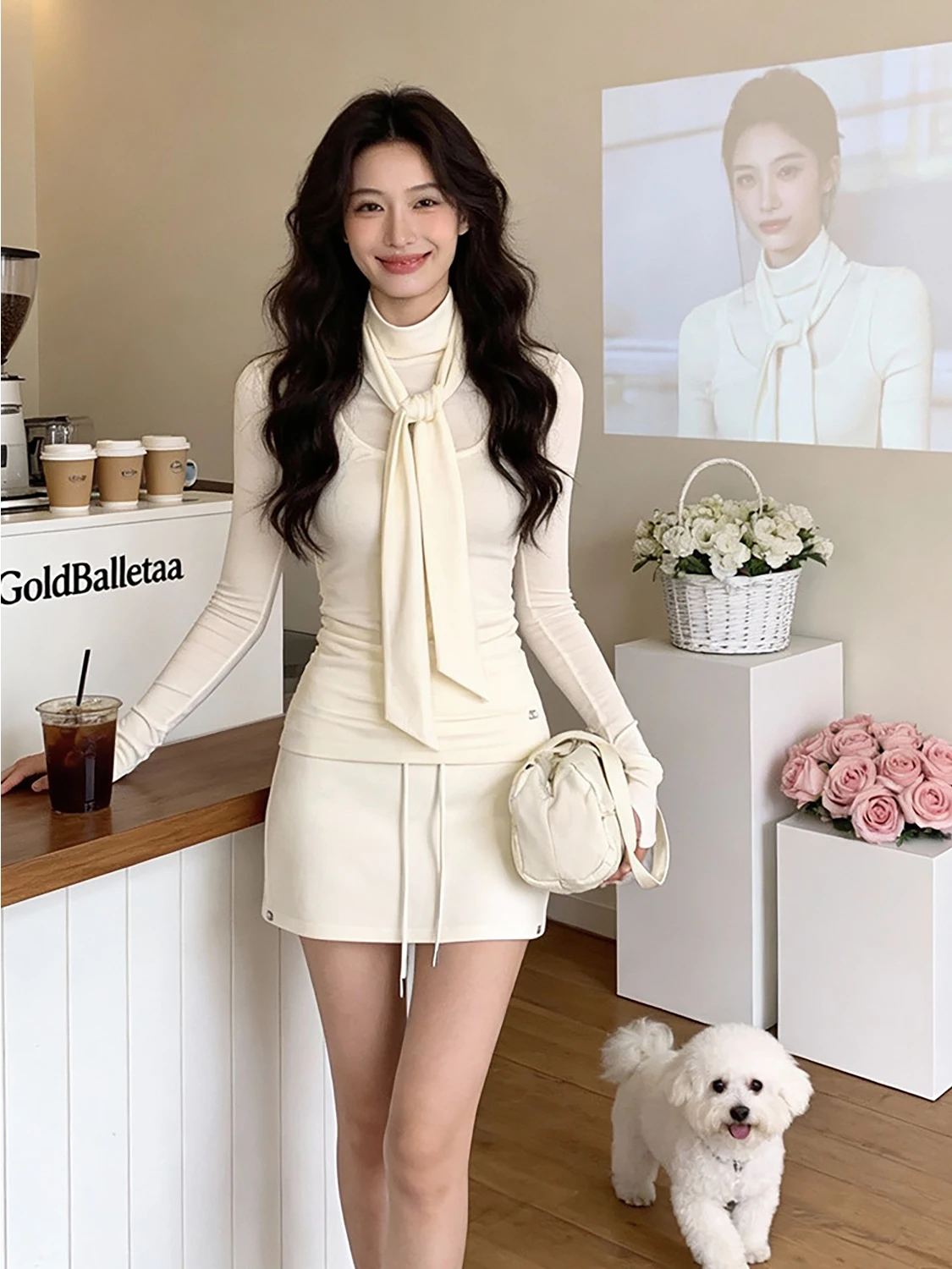 

Women's High Collar Knitted Sweater Belted Inner Wear Slim Fit Casual Sle Pure Color Base irt Top Faionable Knot Design