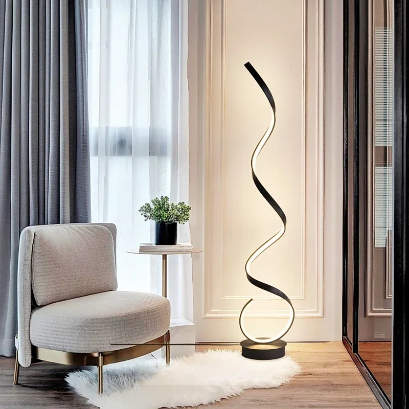 Modern LED Strip Floor Lamp Minimalist Bedroom Bedside Black White Floating Light Living Room Sofa Study Reading Lights Fixtures