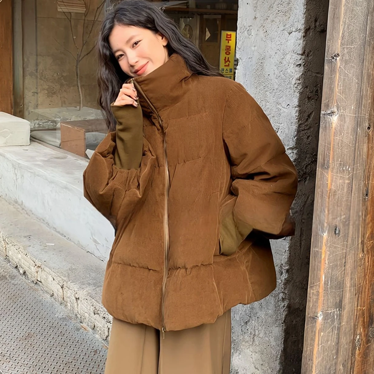 Parkas Women Short Coats Zipper Jackets Stand Collar Thick Warm Y2k Streetwear Elegant Jacket Work Casual Coat Autumn Winter