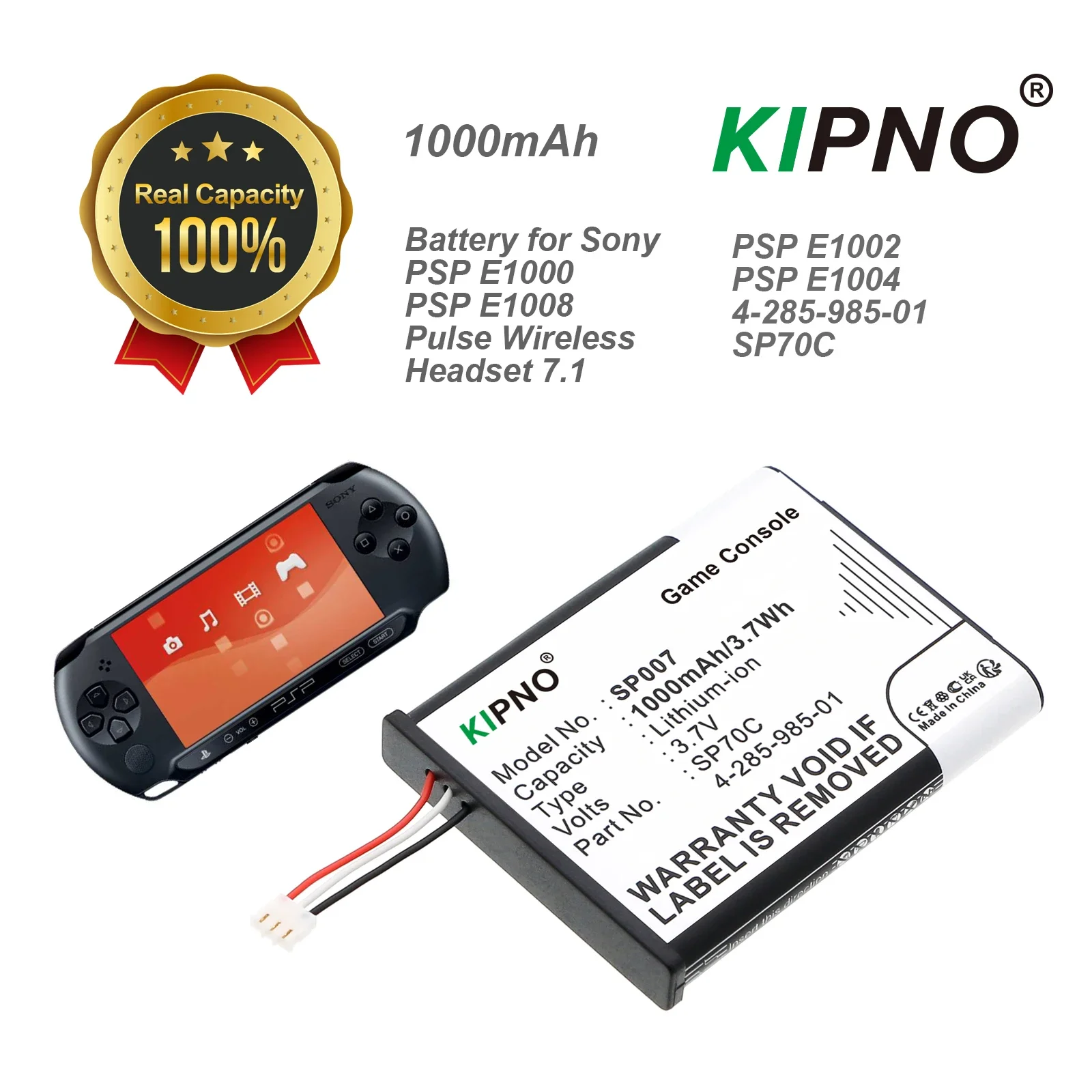 

KIPNO 1000mAh Game Console Battery SP70C for Sony PSP E1000, PSP E1002, PSP E1004, PSP E1008, Pulse Wireless Headset 7.1