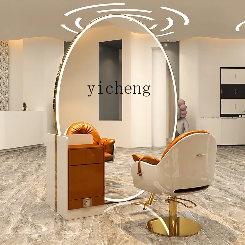 

FY barber shop round mirror table barber shop mirror wall-mounted hair salon hair cut mirror