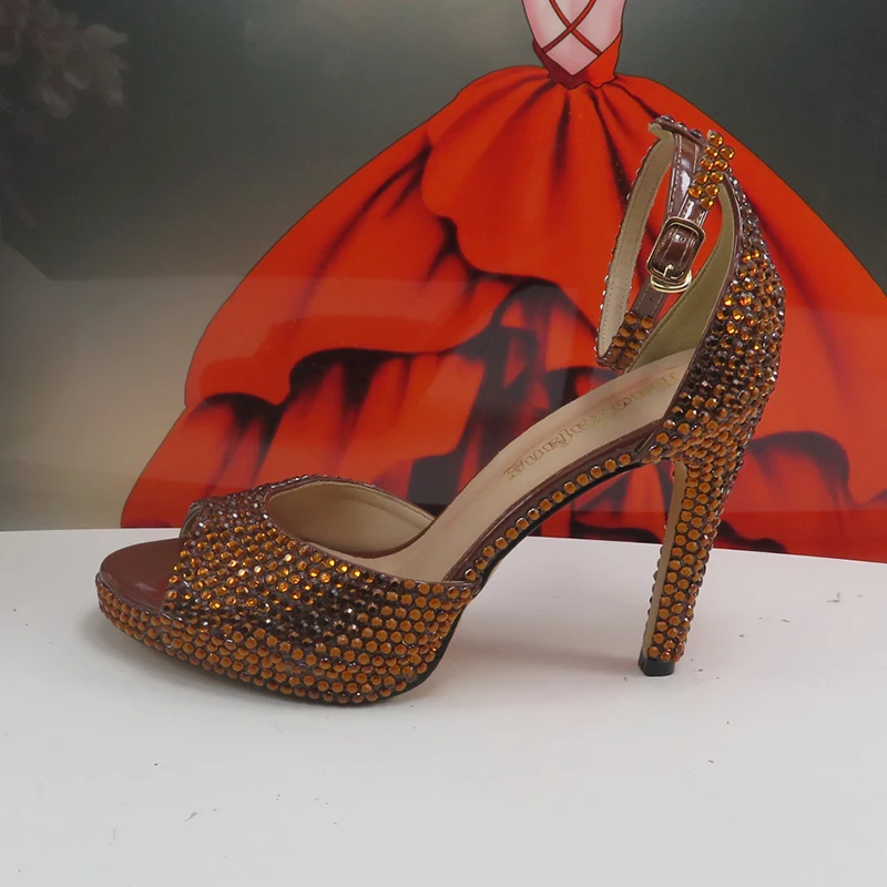 Super High Heel  Golden Bridal Wedding shoes Summer Sandals woman Fashion Party Dress shoes Ankle Strap sandal Open Toe image 6