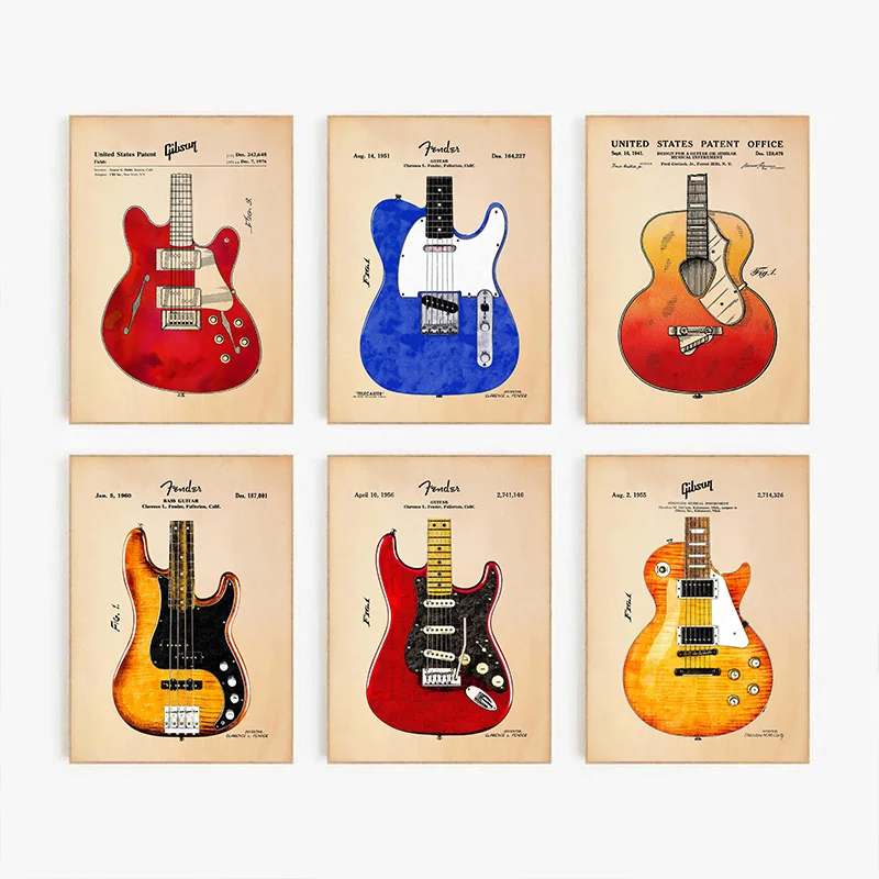 Plano de guitarra eléctrica acústica, Fender Stratocaster, póster musical impreso, imágenes artísticas de pared, pintura en lienzo, decoración del hogar para habitación