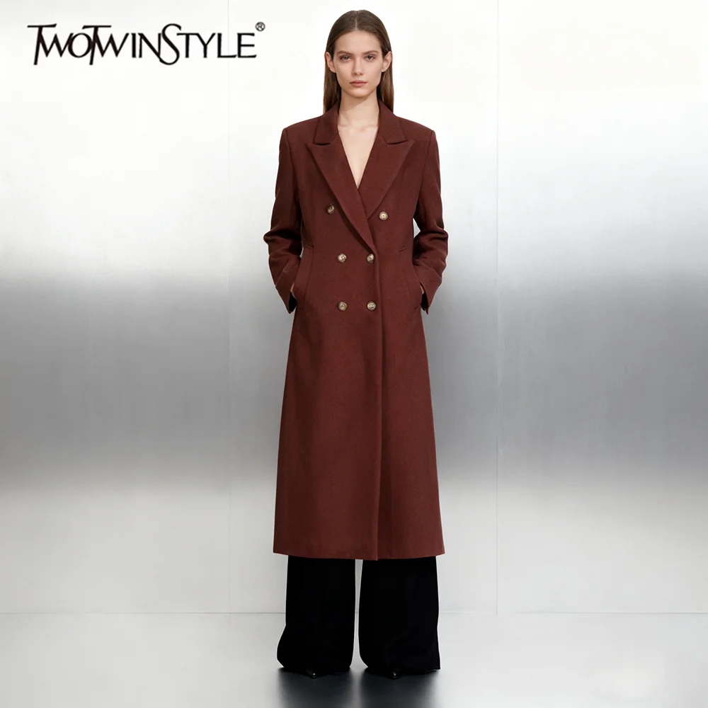 TWOTWINSTYLE gabardinas básicas de doble botonadura empalmadas lisas para mujer solapa manga larga bolsillos de almazuela gabardina ropa femenina