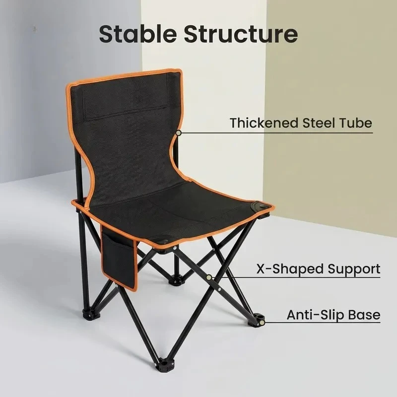 Portable Folding Camping Chair 150kg Load Fishing Sketch Chair with Side Pocket Outdoor Furniture Lounge Chair Patio Furniture