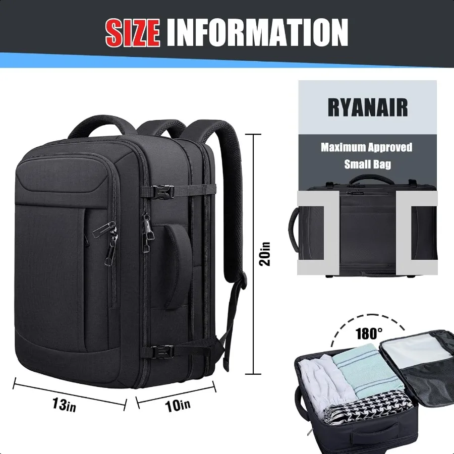 Zaino da trasporto Zaino da viaggio da 50 litri Antifurto TSA Flight Appd Borsa per laptop grande per uomo Tasca impermeabile Leggero espandibile