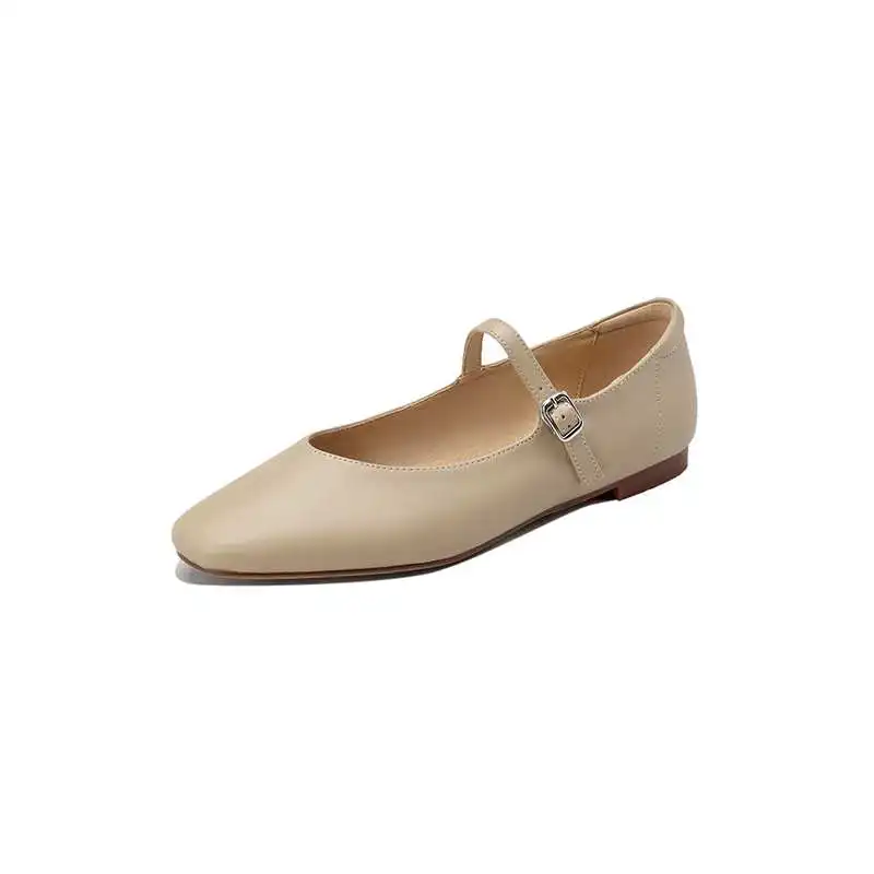 Krazing Pot Handmade Genuine Leather Shallow Buckle Strap Spring Dance Shoes Runway Mary Janes Solid Concise Women Ballet Flats