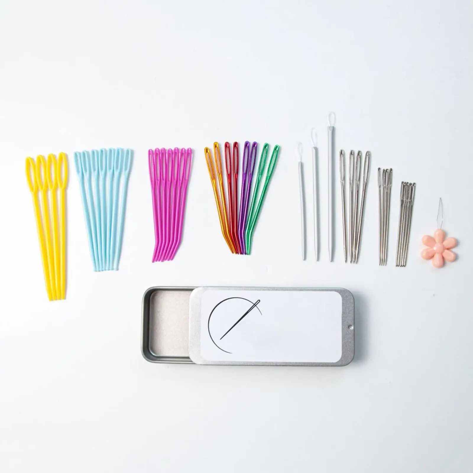 Aguja de hilo de ojo grande, multifunción, doblada, con caja