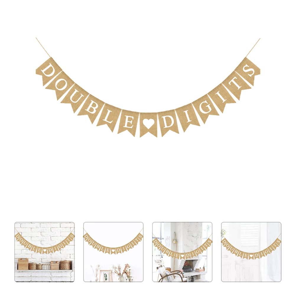 

10 Years Birthday Banners Birthday Party Supply Linen Happy Tree Hanging Pull Flag Party Prop Wall Baby Decoration