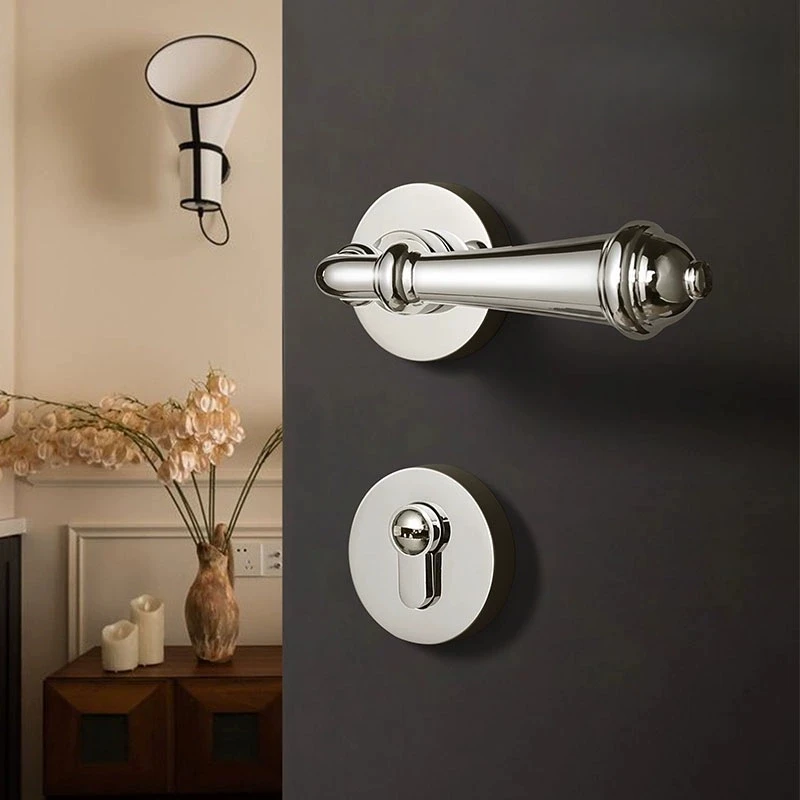 

American Bright Silver Door handles locks Luxury Magnetic Silent Door Locks Bedroom Bathroom Study Interior Door Handles Locks