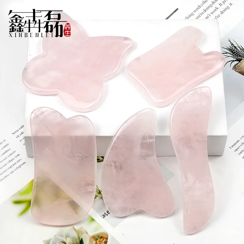 Pink Crystal Gua Sha Scraping Plate Massage Tool Facial Roller Heart Shape Jade Stone