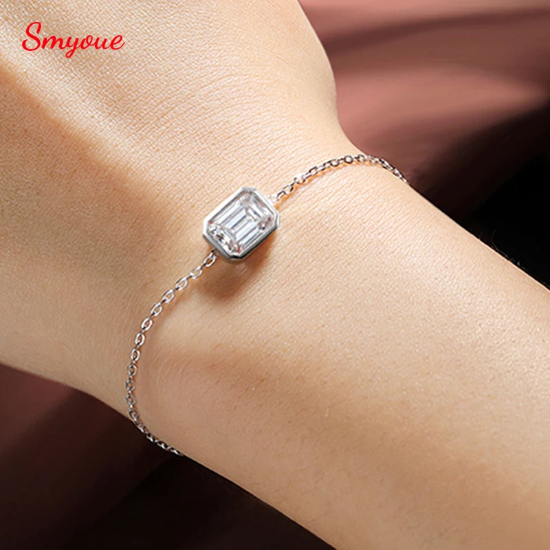 

Smyoue 1/2CT Emerald Radiant Cut Moissanite Bracelets for Women Men Adjustable 15-20cm Chain 925 Sterling Silver Jewelry Fine