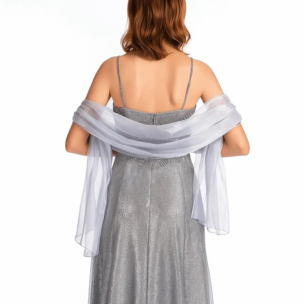 Classic Pure Color Women Shawls Wraps Silky Shawl Elegant Wedding Shawl Silver All-match Party Capes Decoration Scarf Bridal