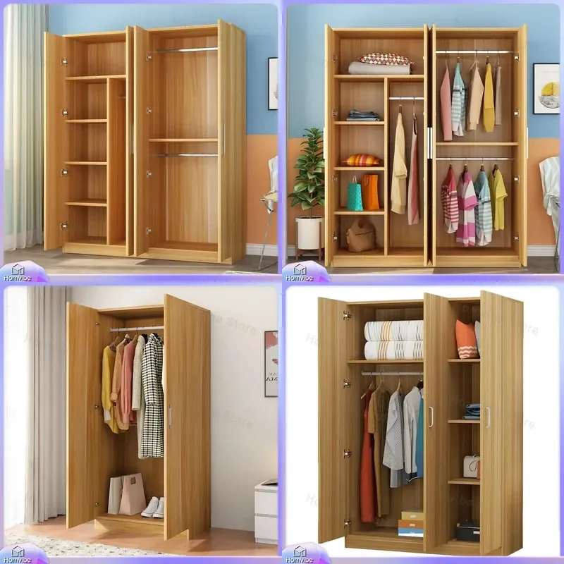 Modern Simple Wooden Wardrobe Large Bedroom Storage Cabinet Economical Closet for Rental Room Kids Clothes Organizer